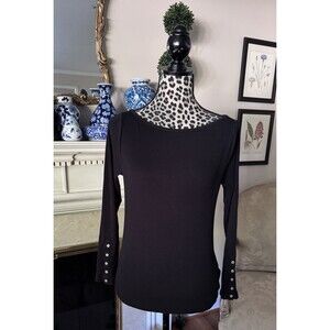 Lauren Ralph Lauren Petite Black Cotton Ribbed Long Sleeve Top P/L  Shirt